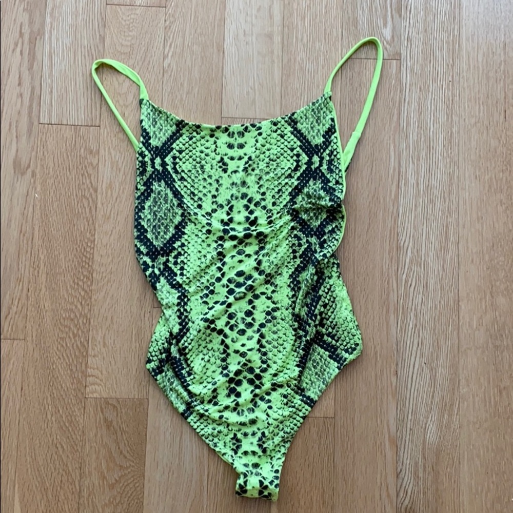 Neon snakeskin bodysuit with low cut back